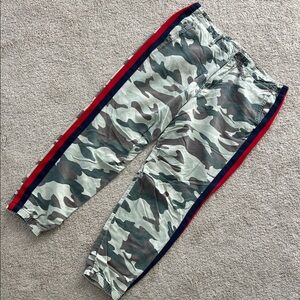 MOTHER Kids Camouflage Joggers with Red and Black Stripes